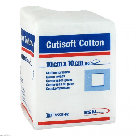 Cutisoft Cotton Mullkompressen 10 cm x 10 cm unsteril, 8-fach,17-fädig, AV von BSN medical GmbH