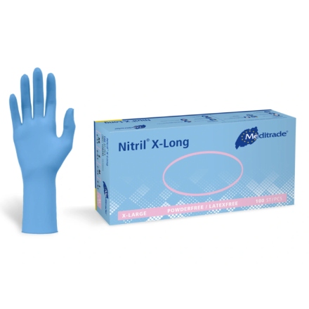 Nitril X-Long - Nitrilhandschuhe lang, puderfrei, blau von Meditrade GmbH